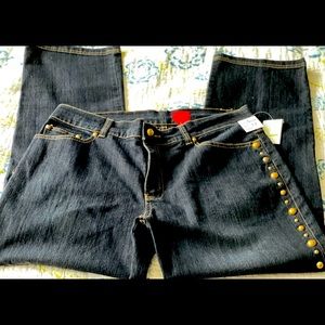 NWT dark wash jeans with side seam stud detail